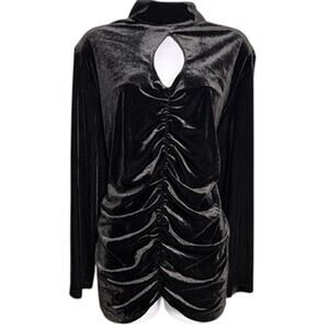 The Pyramid Collection Velvet Keyhole Blouse Womens 2X Black Witchy Fairy Goth
